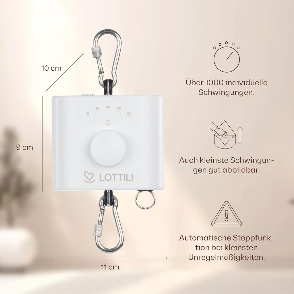 Lottili Federwiegen Motor | lautlos & selbstlernend | mit Timer & Dauermodus | fein einstellbare Schwingung | ab 3 kg | Made in Germany
