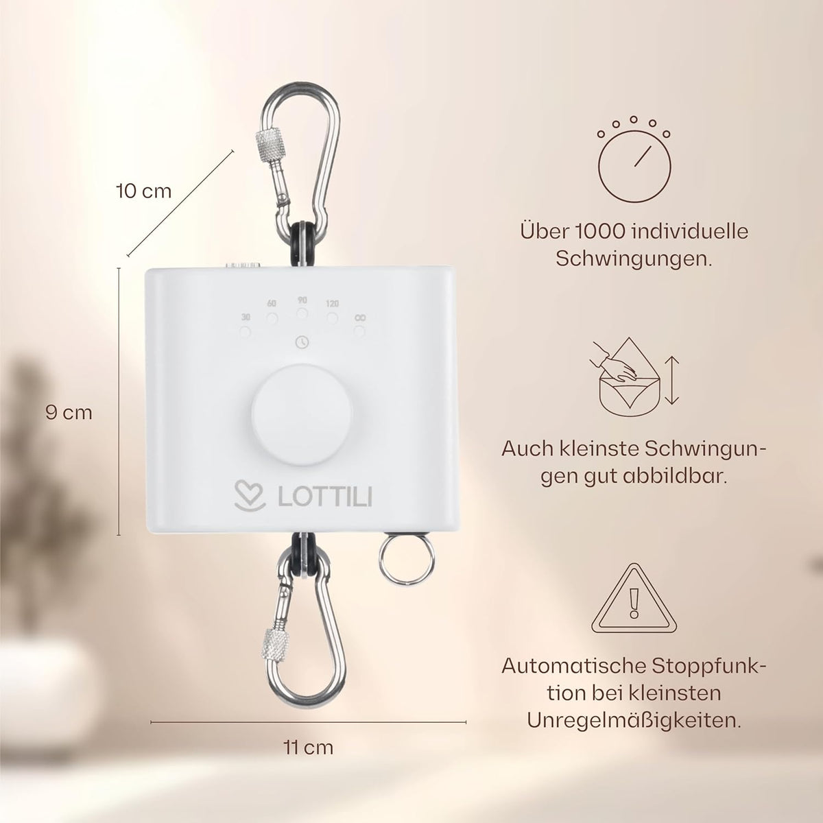 Lottili Federwiegen Motor | lautlos & selbstlernend | mit Timer & Dauermodus | fein einstellbare Schwingung | ab 3 kg | Made in Germany