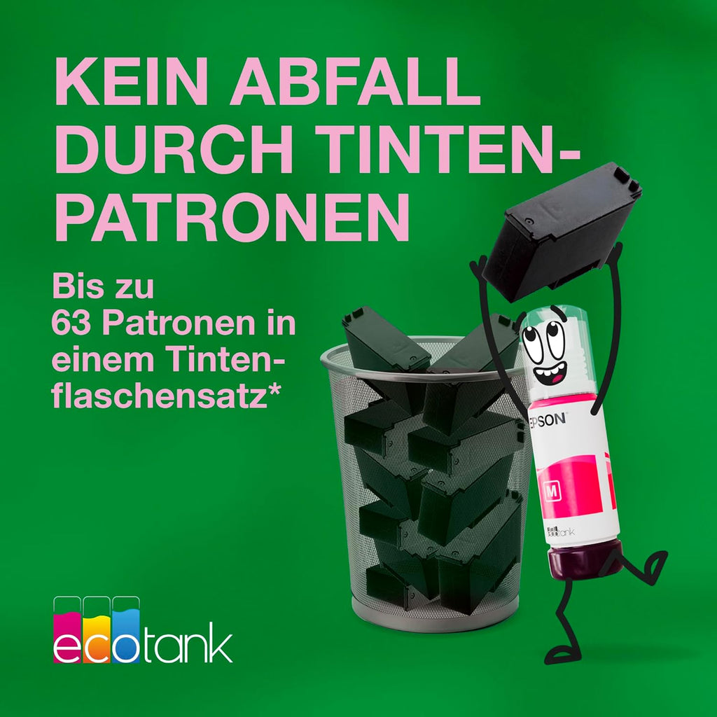 EcoTank ET-2862 Multifunktionsdrucker 3-in-1 A4, nachfüllbare Tanks, hohe Kapazität, 4 Flaschen enthalten 4500 Seiten B/N 7500 Seiten, Farbe, LCD-Display, USB, Wi-Fi/Direct beidseitig, Schwarz