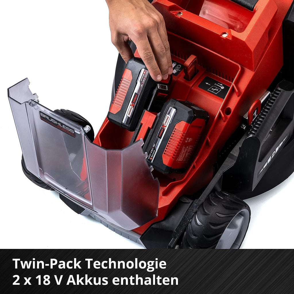 Einhell Akku-Rasenmäher GE-cm 36/36 Li Kit Power X-Change (36 V, 36 cm Schnittbreite, bis 400 m2, Brushless, 40L Fangkorb, 25-75 mm Schnitthöhe, inkl. 2X 4,0 Ah Akku + 2X Ladegerät)