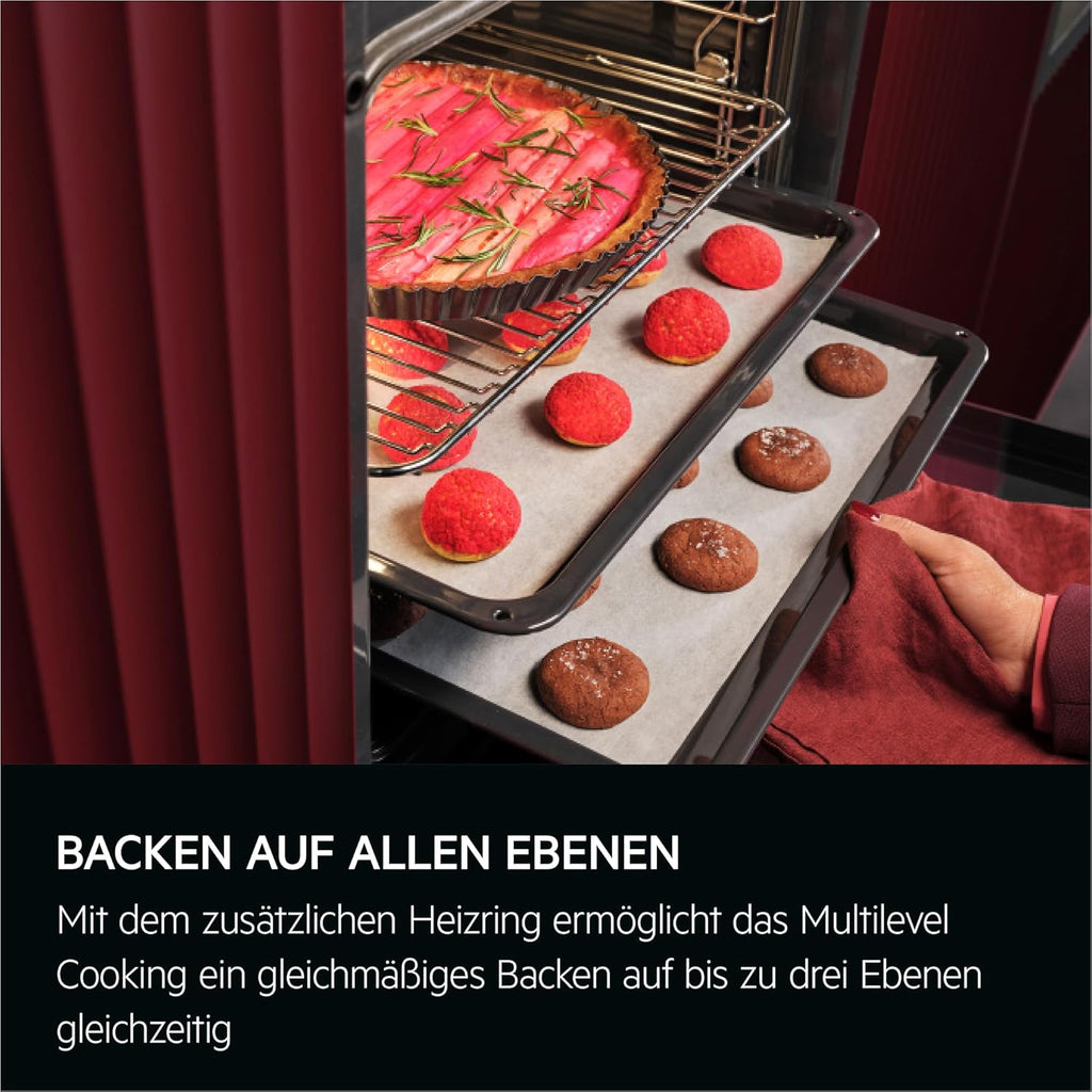 AEG Einbaubackofen â€?Serie 5 Ringheißluft: Gleichmäßige Garergebnisse auf 3 Ebenen â€?Pyrolyse Selbstreinigung â€?25 Automatikprogramme â€?LED-Touchdisplay â€?Schnellaufheizung â€?Schwarz â€?BPE53516AB