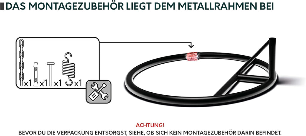 Mirjan24 Hängesessel mit Gestell und Kissen Bordia, Hängestuhl mit Rückenkissen, Hängesitz, Hängekorb, Stahlskelett, Indoor & Outdoor (grau/Kissen: grau)