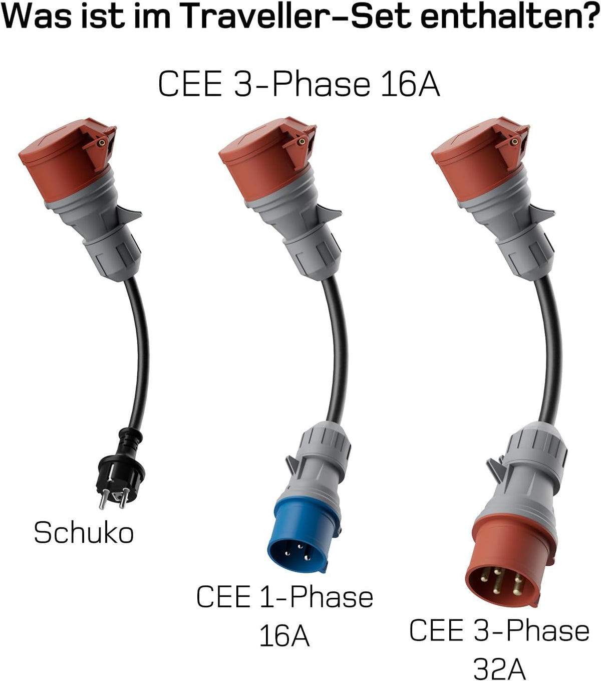 dé Mobile Wallbox/Ladestation 11kW 3-phasig|7m|6-16A mit Traveller Adapter Set, Ladekabel CEE 16A auf Typ 2 und EV Ladegerät für Model Y/3, ID.3/4/5, MG4, EX30, e-up, e-tron, Zoe und andere EV