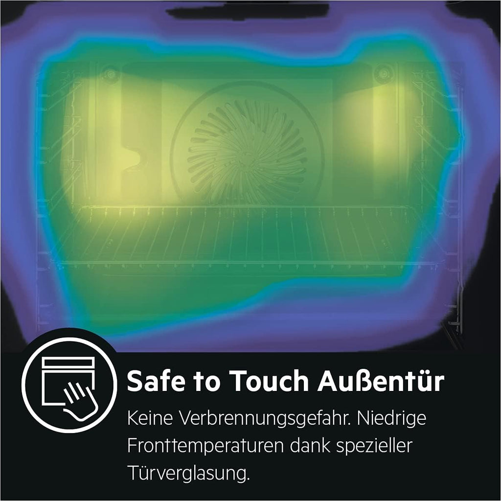 AEG Einbaubackofen â€?Serie 5 Ringheißluft: Gleichmäßige Garergebnisse auf 3 Ebenen â€?Pyrolyse Selbstreinigung â€?25 Automatikprogramme â€?LED-Touchdisplay â€?Schnellaufheizung â€?Schwarz â€?BPE53516AB