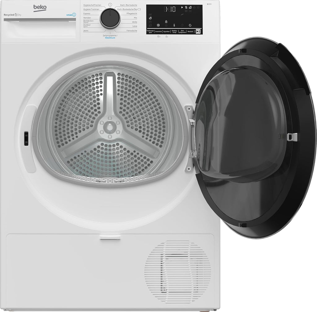 Beko Wäschetrockner 8kg, Stiftung Warentest GUT (2,5) , allergikergeeignet, Hygiene Trocknen, SteamCure Dampffunktion, 15 Programme, Express, B3T42249S, Weiß