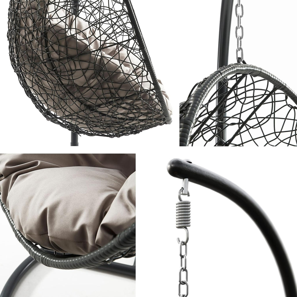 Mirjan24 Hängesessel mit Gestell und Kissen Bordia, Hängestuhl mit Rückenkissen, Hängesitz, Hängekorb, Stahlskelett, Indoor & Outdoor (grau/Kissen: grau)