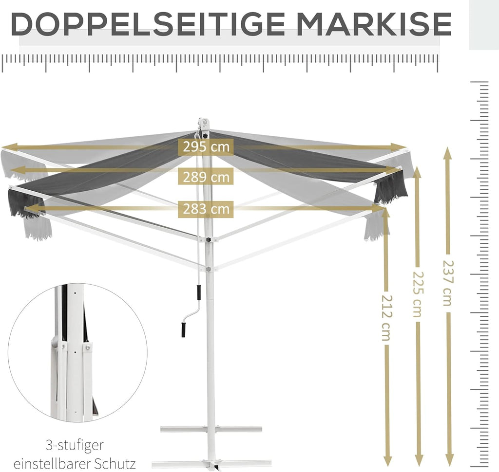 Outsunny Standmarkise Markise 4,5 x 3,4m Terrassenüberdachung Gartenmarkise mit Faltarm Kurbel Terrasse Grau Alu Metall