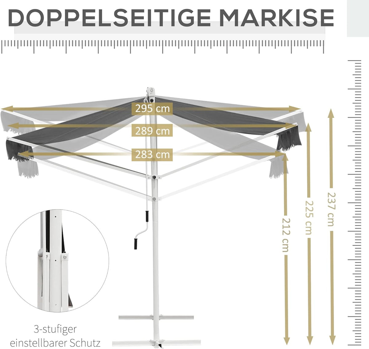 Outsunny Standmarkise Markise 4,5 x 3,4m Terrassenüberdachung Gartenmarkise mit Faltarm Kurbel Terrasse Grau Alu Metall