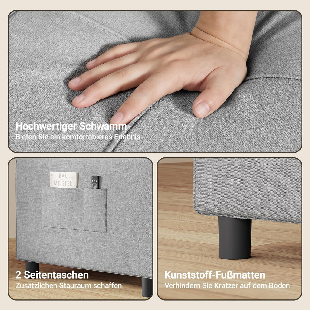 Xbro Schlafsessel 3-in-1-Convertible-Stuhl-Bett, Schlaferstuhl mit bettfunktion, Verstellbares Schlafsofa mit Kissen und Tasche, Sessel mit schlaffunktio für kleine Wohnung (Hellgrau)