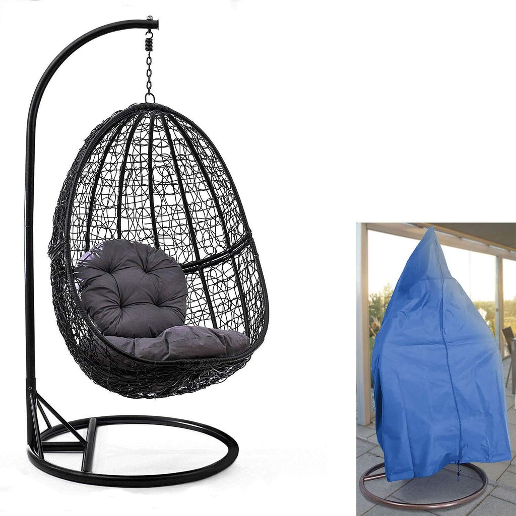 Luxus Hängesessel mit Gestell Schwarz Sitzkissen Grau XL + Cover Blau