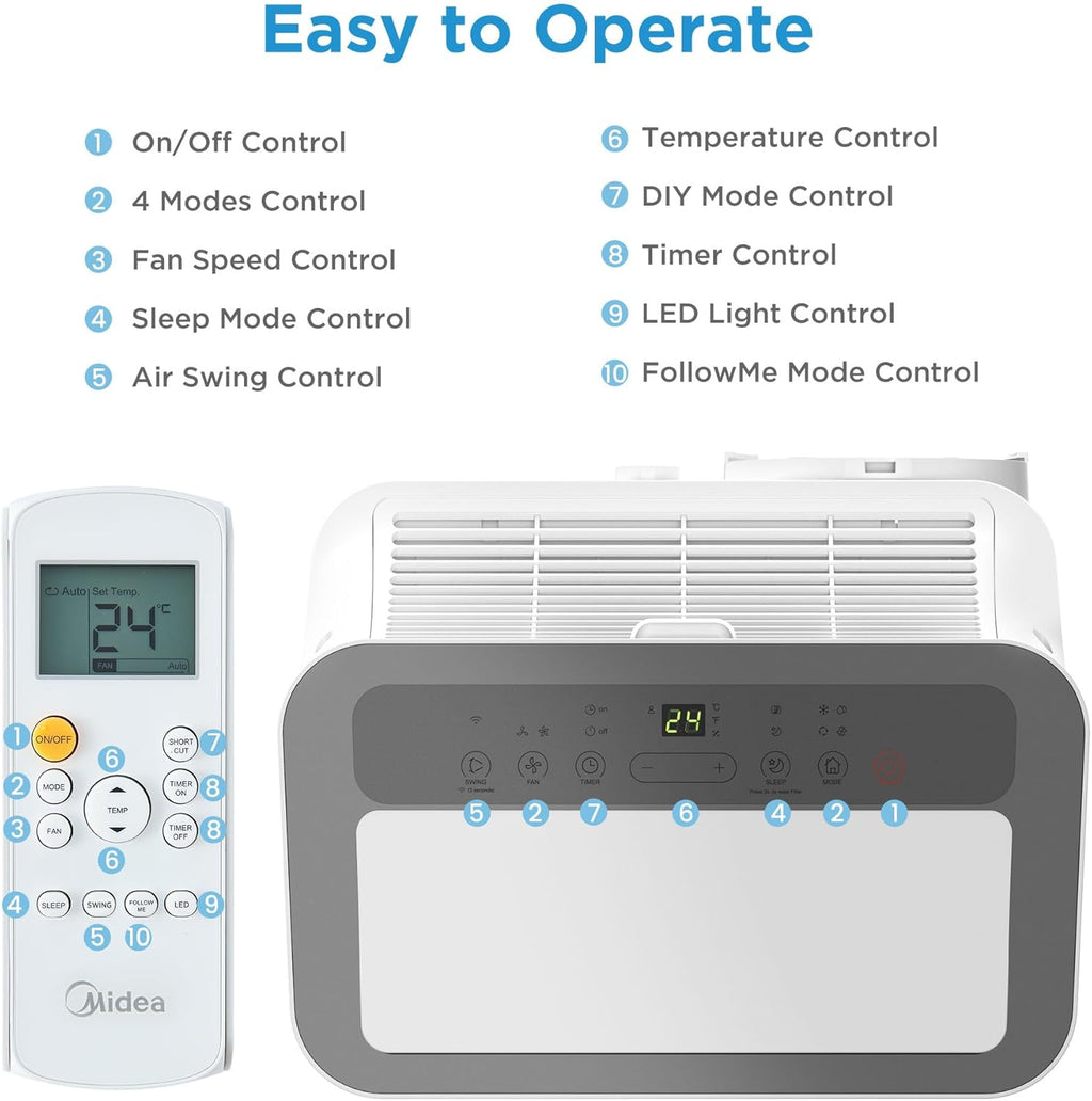 Midea Mobiles Klimagerät Silent Cool 26 Pro WF, 9000 BTU 2,6kW, Kühlen&Ventilieren&Entfeuchten, Raumgröße bis 88m³(33ãŽ?, APP-Steuerung/Alexa/Google Home/IFTTT, Mobile Klimaanlage mit Abluftschlauch